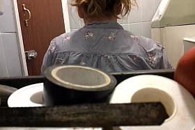 Amateur slides down full back panty before pissing on toilet