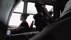 Fatty amateur on bus pretends not to see my cock