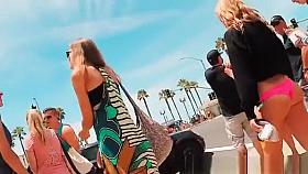 Pink bikini ass walking