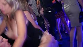 Busty amateur babe fucks stripper in real club