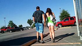 Married young italian wife wearing tight white khaki shorts2