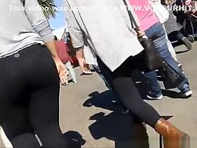 Fat ass woman in black leggings