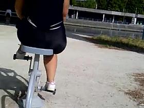 Big ass outdoor Gym see through leggin