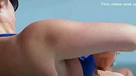 Perfect huge boobs MILF in bikini at the beach !