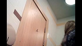 Blonde shows booty upskirt and gets spied pissing on toilet
