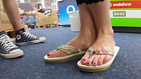 Public Solo Naked Feet in Flip Flops