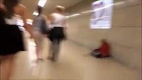 Subway stairs short skirt upskirt