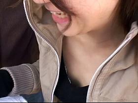 Young chick with small tits in the Asian downblouse video