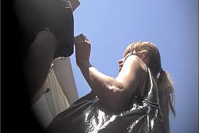 Pink panty blonde teen is flashing her seducing upskirt