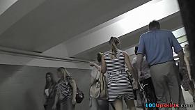 Thong of a nasty chick seen in free upskirt video