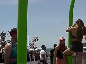 Teen in jeans shorts great close ups