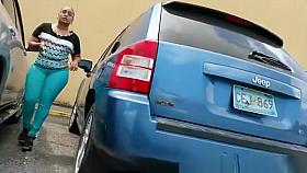 Ebony camletoe in tight blue pants