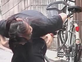 Casual tempting oriental slag getting really surprised by some sharking guy