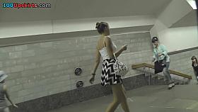 Really hot upskirt views of the young plump chick