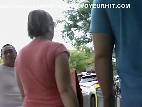 Big ass woman in tight jeans pants walking