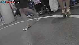 G-string upskirt footage of a chick wearing mini skirt