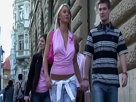 Sexy blonde jiggling tits