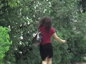 Dark-haired hardworking chick gets intercepted by some lustful sharking lad