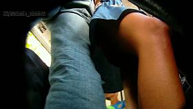 Bus ticket buying brunette in blue upskirt voyeur video