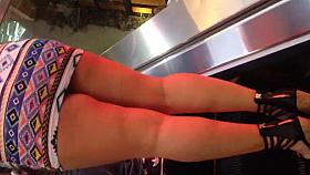 Almost up skirt with big boobs