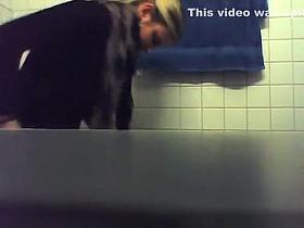 Blonde Peeing in Bathroom