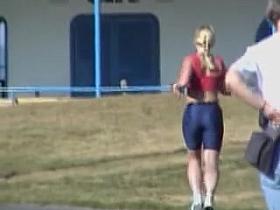 Sweet blonde in candid tight shorts is running so fast 01p