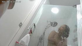 Amateur Japanese wife getting undressed and dressed for shower