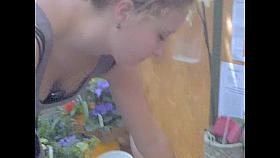 Blonde with charming face shows no less hot downblouse