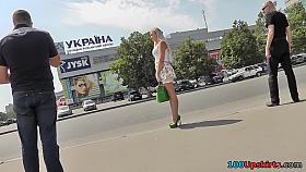 Babe in high heels presents really hot upskirts