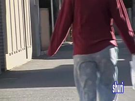 Inexperienced oriental babe minding her own business during sharking affair