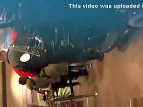 Pervert man cums on woman's butt