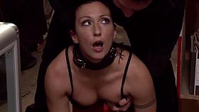 Brunette butt fingered in public shop