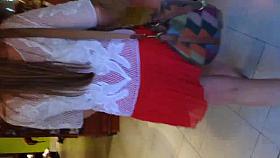 White teen in see thru red skirt