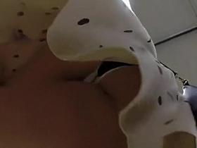 Sexy brunette gal upskirted in the shoe store