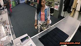 Sexy black chick fucked by pawnkeeper for a golf club